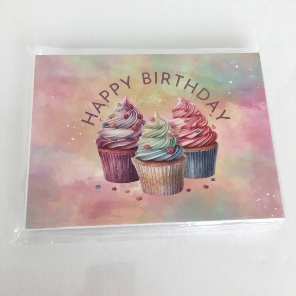 Assortment of 20 Cupcake Birthday Cards Pastel Pink Purple With Envelopes NEW
